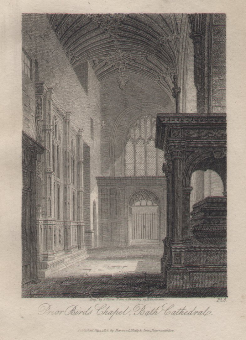 Print - Prior Bird's Chapel, Bath Cathedral. Pl.5 - Storer